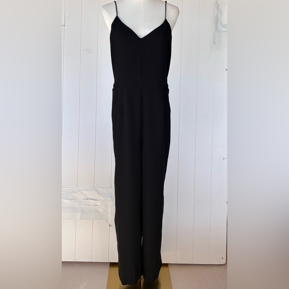 Anthropologie‎ The Essential Slim Jumpsuit Adjustable Straps Pockets Black 12